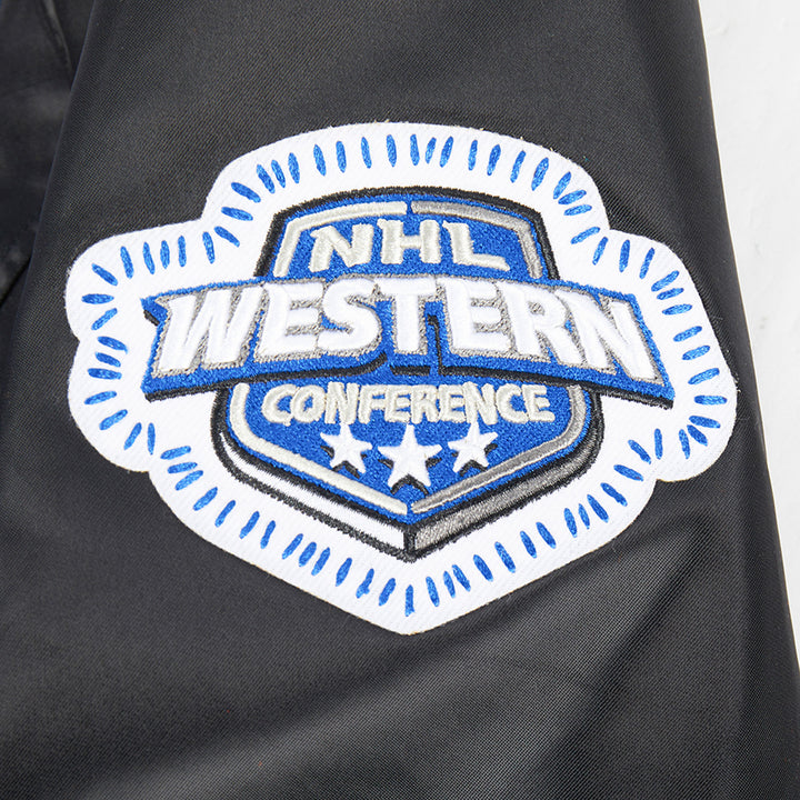 Edmonton Oilers Unisex Pro Standard Pick Stitch Black Satin Varsity Jacket