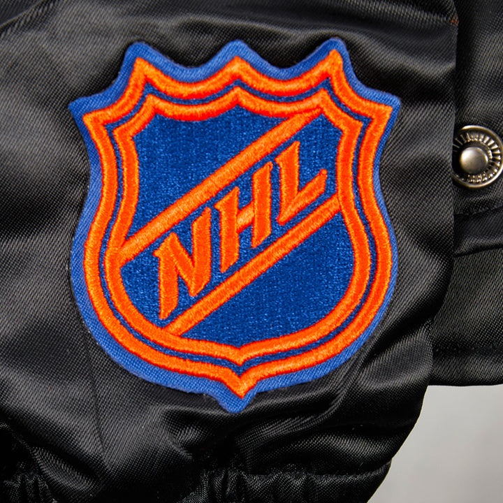 Edmonton Oilers Unisex Pro Standard Pick Stitch Black Satin Varsity Jacket