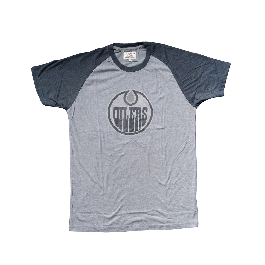 Edmonton Oilers Red Jacket Classic Fade Raglan Grey T-Shirt