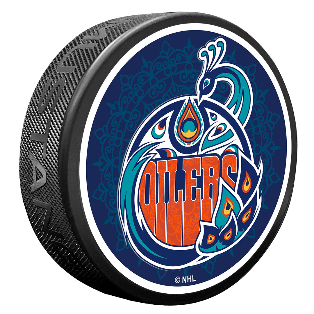Edmonton Oilers South Asian Celebration Textured Logo Puck