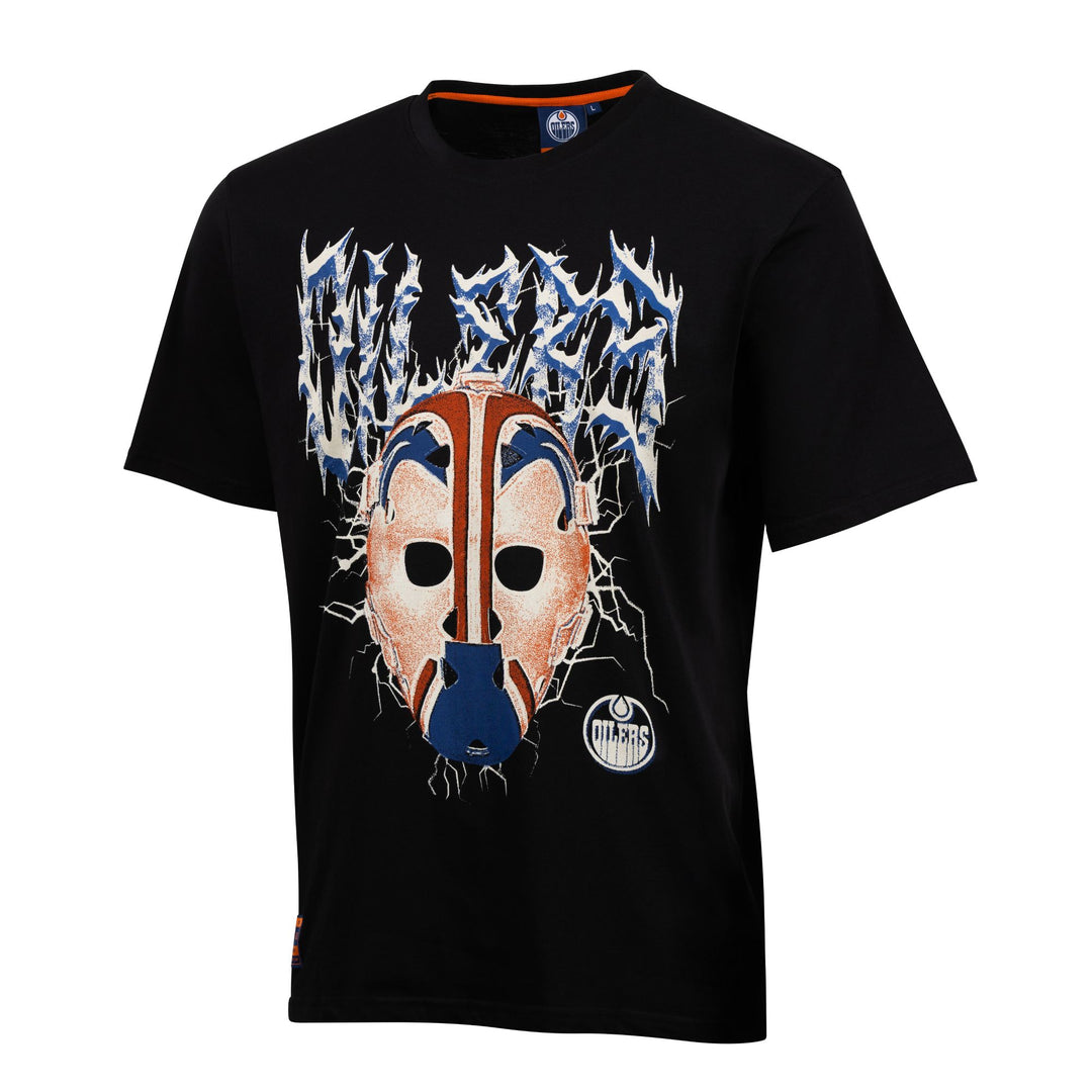 Edmonton Oilers Sport Design Sweden Black Goalie Mask Relaxed Fit T-Shirt