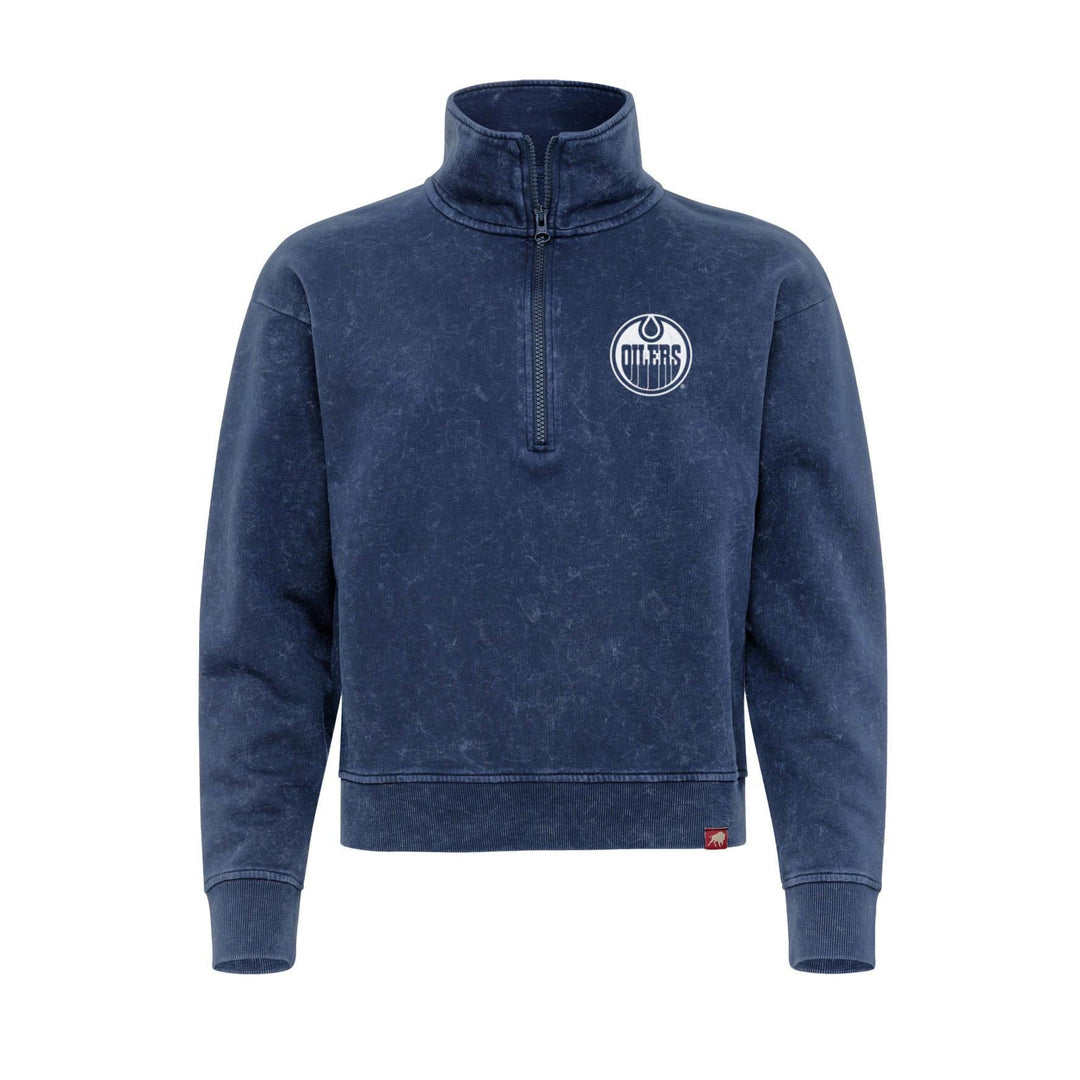 Edmonton Oilers Women's Sportiqe Iggy Prussian Washed Blue Cropped Half-Zip Sweatshirt