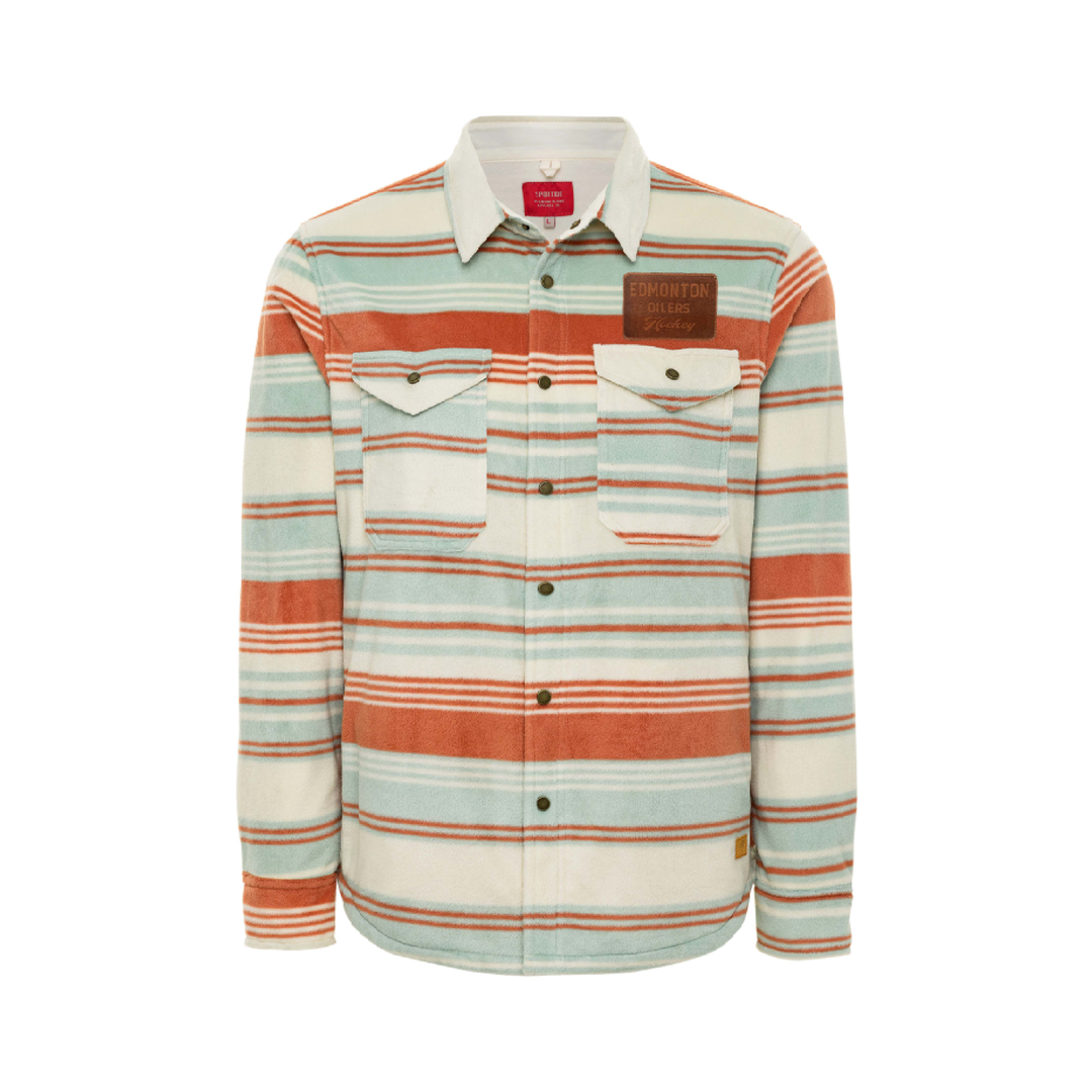 Edmonton Oilers Sportiqe Reeves Fleece Button Down Striped Shirt