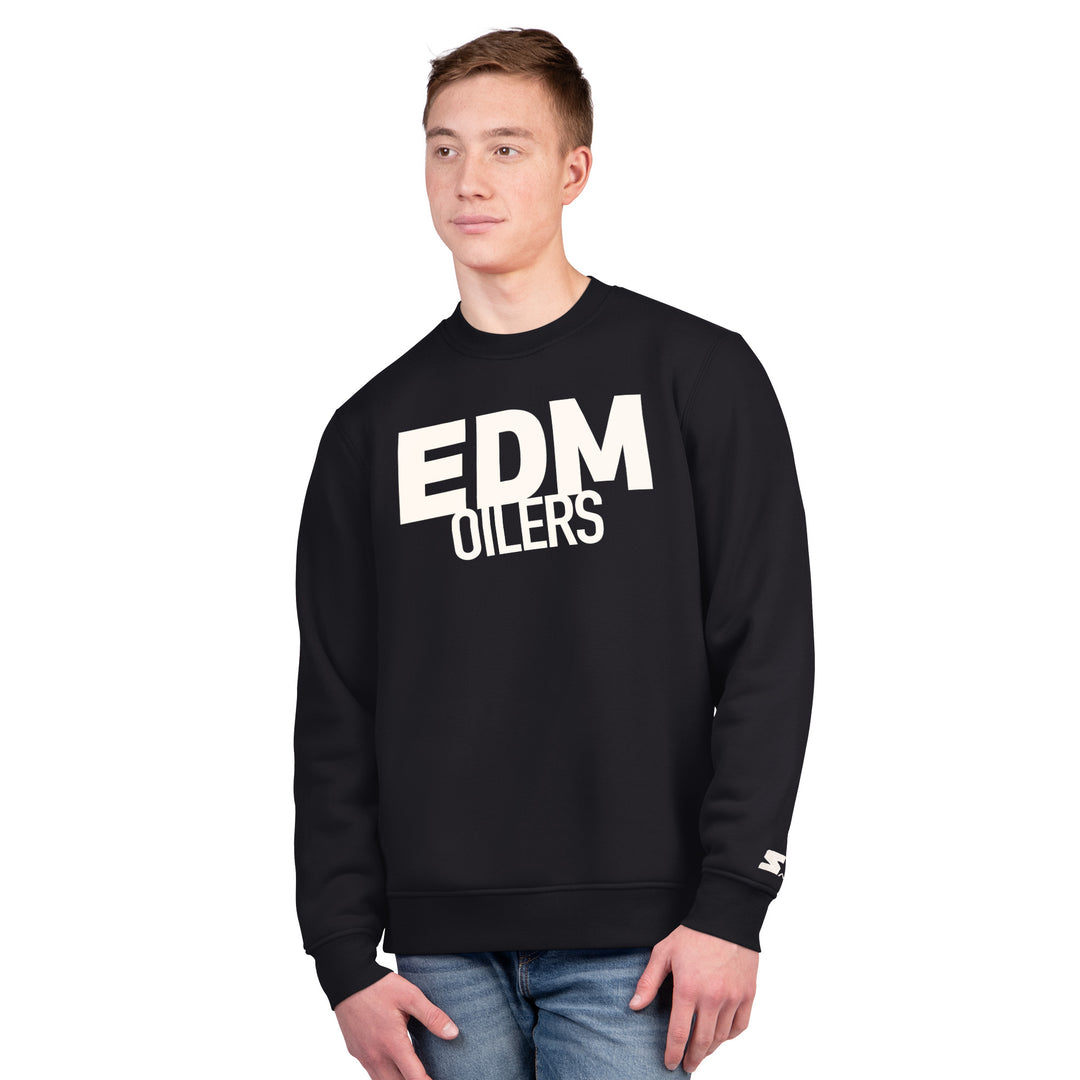 Edmonton Oilers Starter Black Assist Fleece Crewneck Sweatshirt