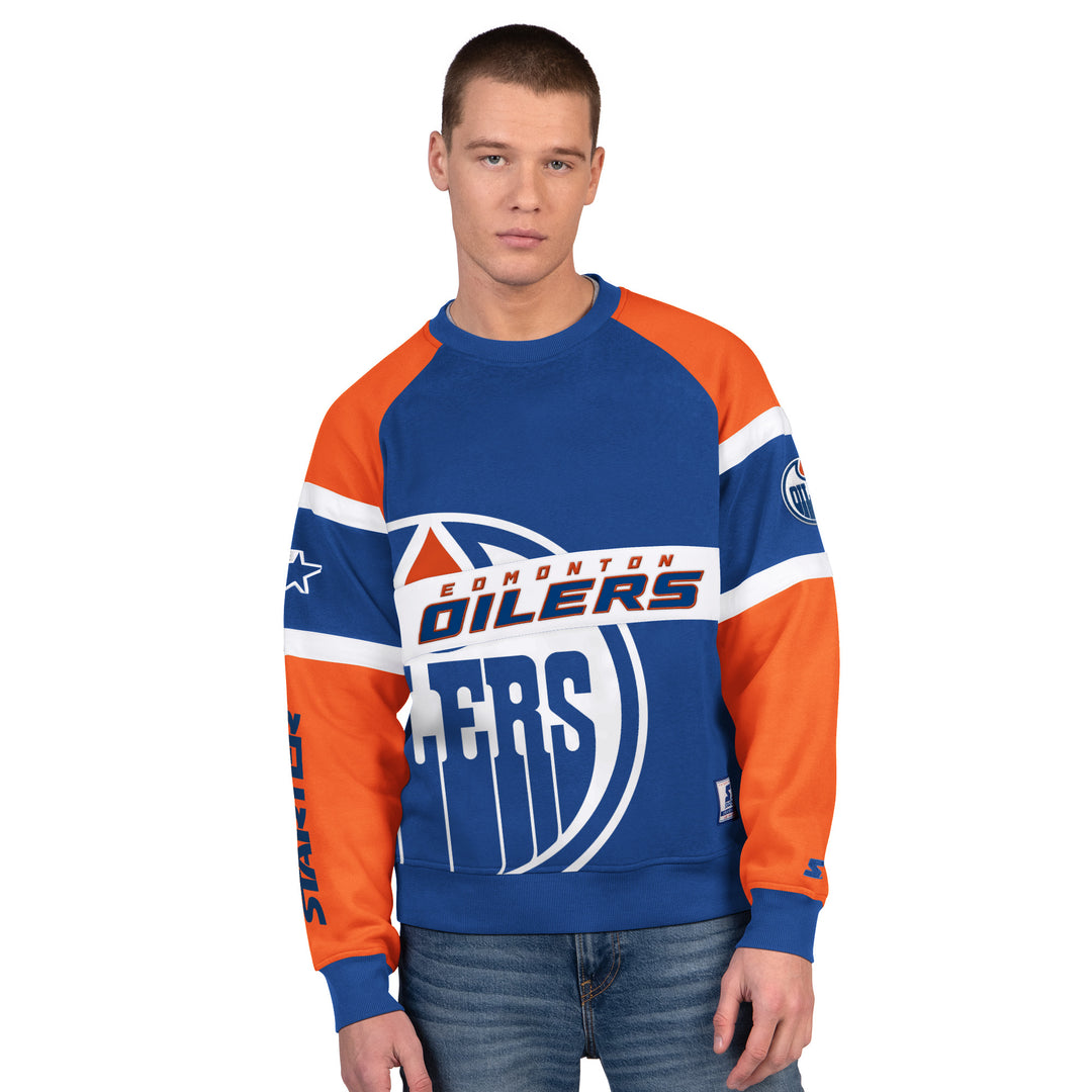 Edmonton Oilers Starter Blue Dime Back Fleece Crewneck Sweatshirt