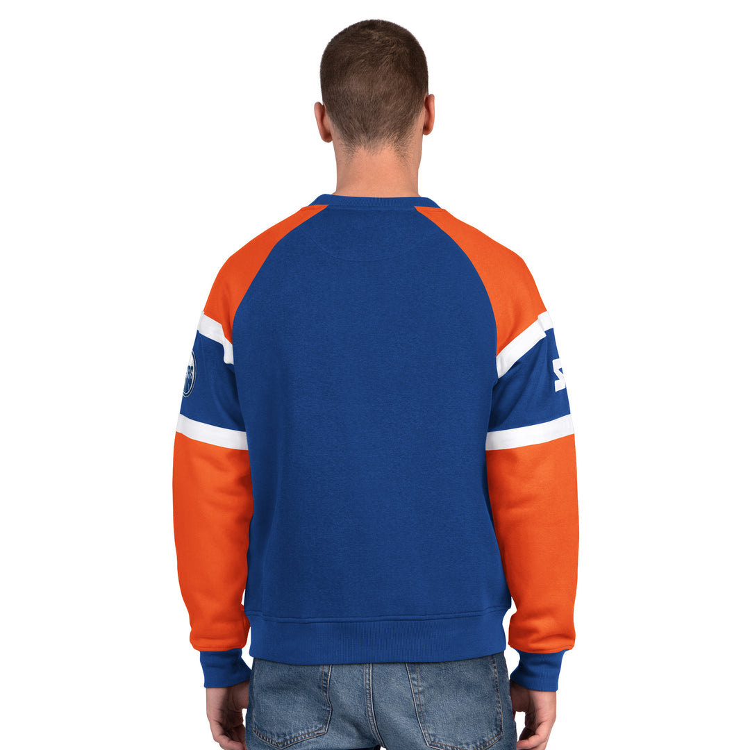 Edmonton Oilers Starter Blue Dime Back Fleece Crewneck Sweatshirt