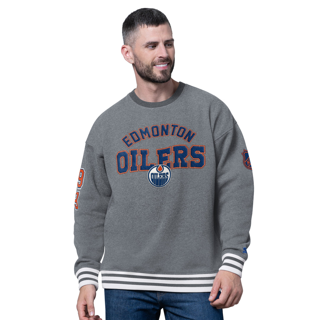 Edmonton Oilers Starter Grey Huddle Crewneck Sweatshirt