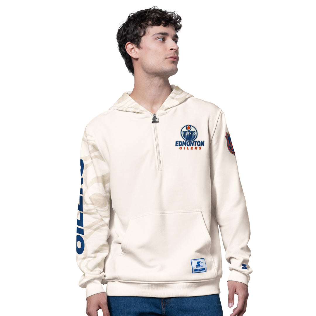Edmonton Oilers Starter White Fleece Freeplay Half-Zip Hoodie
