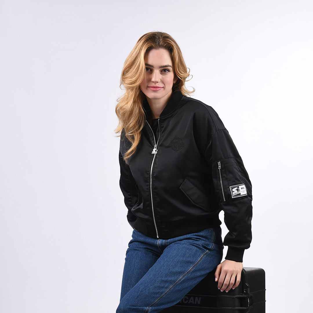 Edmonton Oilers Women's Starter Black Tonal Full-Snap Satin Jacket