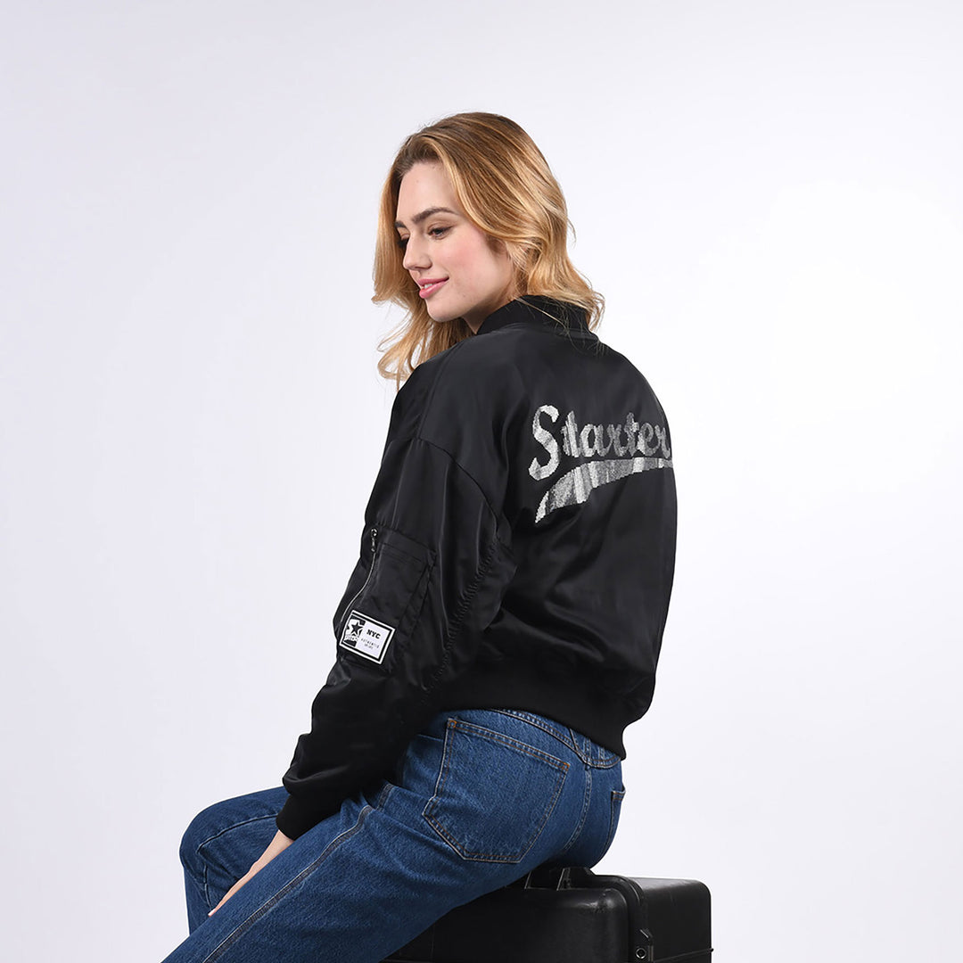 Edmonton Oilers Women's Starter Black Tonal Full-Snap Satin Jacket