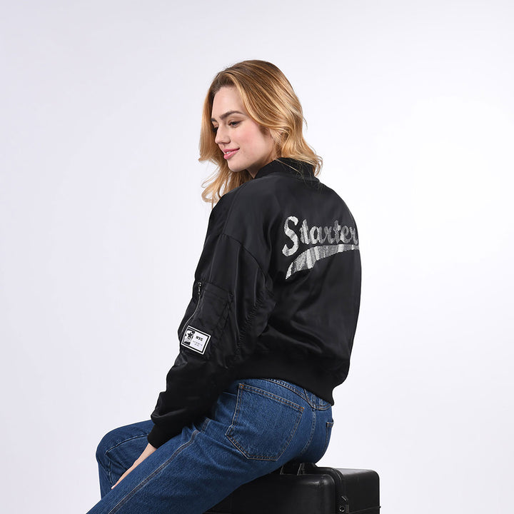 Edmonton Oilers Women's Starter Black Tonal Full-Snap Satin Jacket