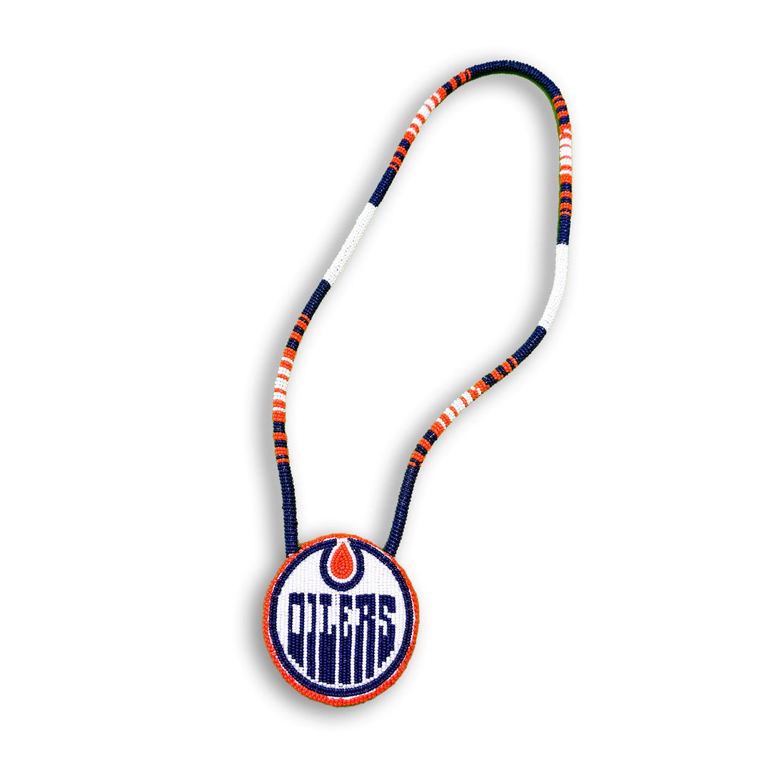 Edmonton Oilers Striped Home Beaded Medallion Necklace