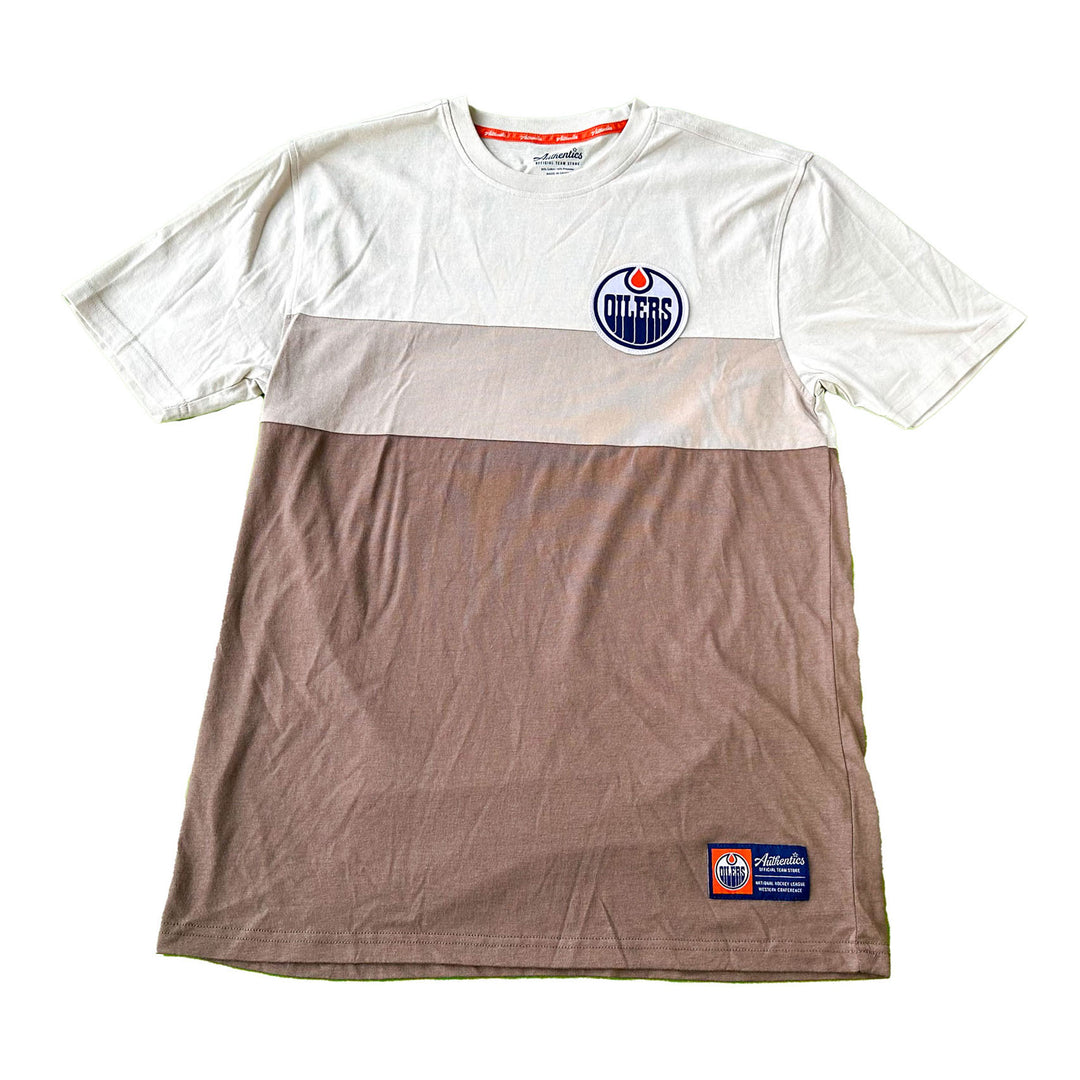 Edmonton Oilers Unisex Authentics Tan & Brown Color Blocked T-Shirt