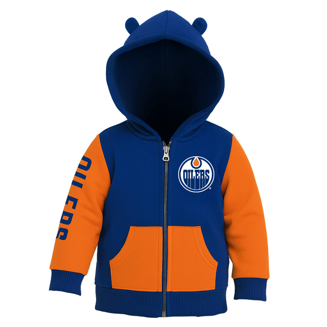 Edmonton Oilers Toddler Authentics Royal & Orange Bear Ears Full-Zip Hoodie