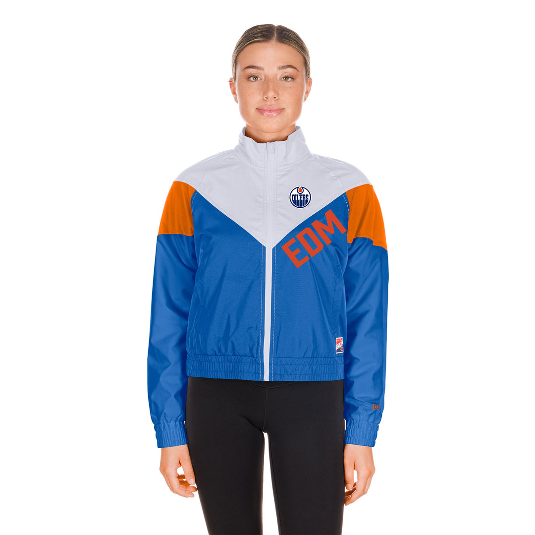 Edmonton Oilers Women's New Era 1961 Throwback Royal & White Full-Zip Windbreaker Jacket