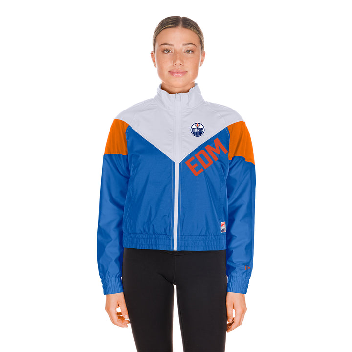 Edmonton Oilers Women's New Era 1961 Throwback Royal & White Full-Zip Windbreaker Jacket