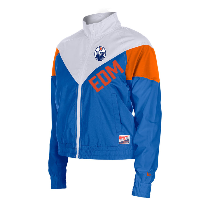 Edmonton Oilers Women's New Era 1961 Throwback Royal & White Full-Zip Windbreaker Jacket