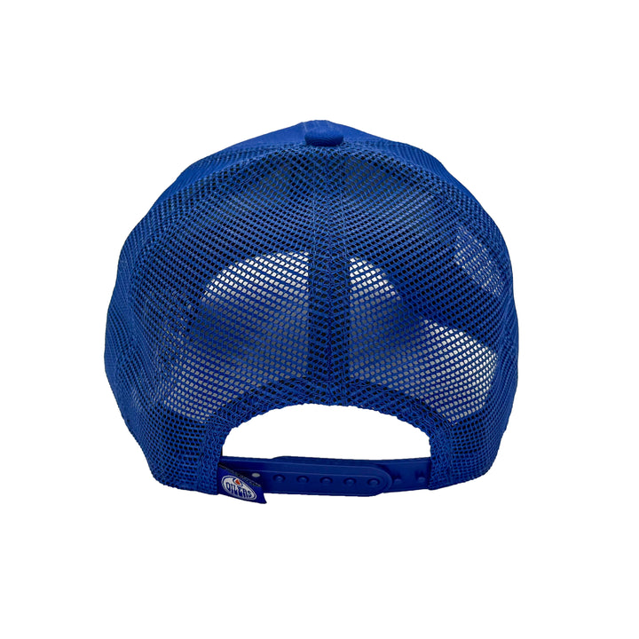 Edmonton Oilers Women's New Era Blue Glitz 9FORTY Mesh Trucker Snapback Hat