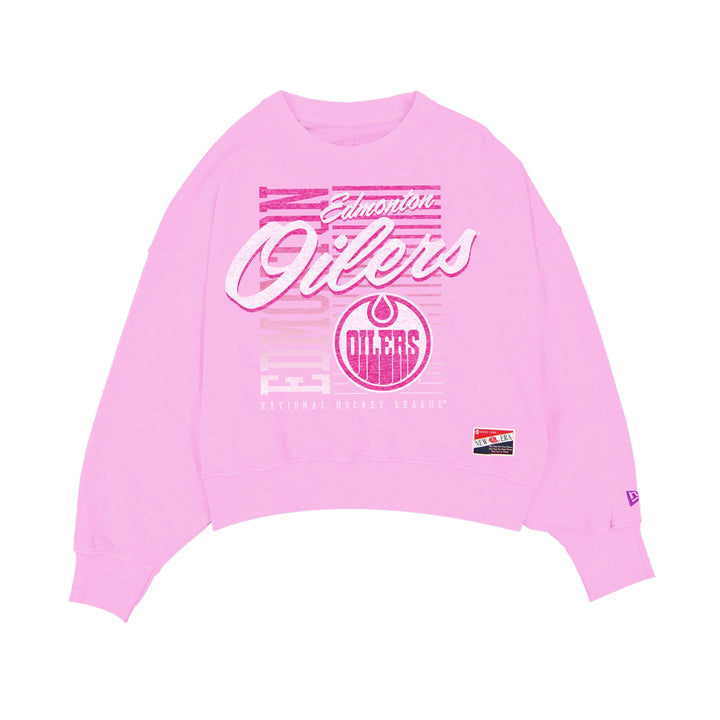 Edmonton Oilers Women's New Era Oversized Boxy Pink Crewneck Sweatshirt