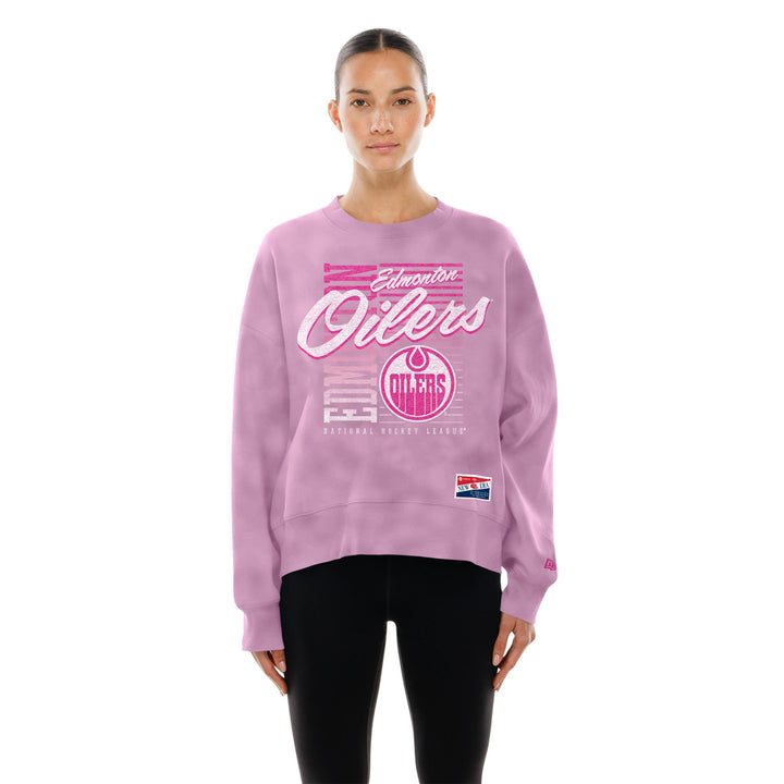 Edmonton Oilers Women's New Era Oversized Boxy Pink Crewneck Sweatshirt