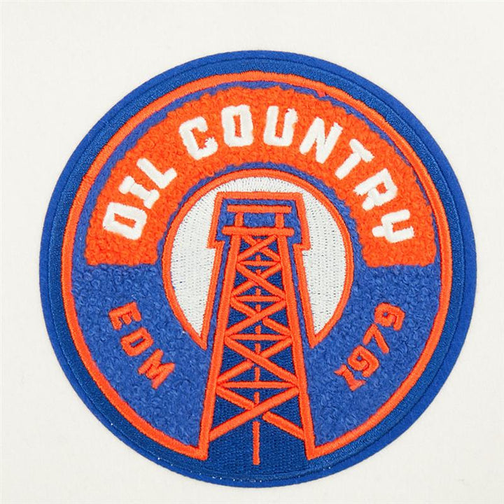 Edmonton Oilers Women's Pro Standard Alternate Logo Cream Wool Varsity Jacket