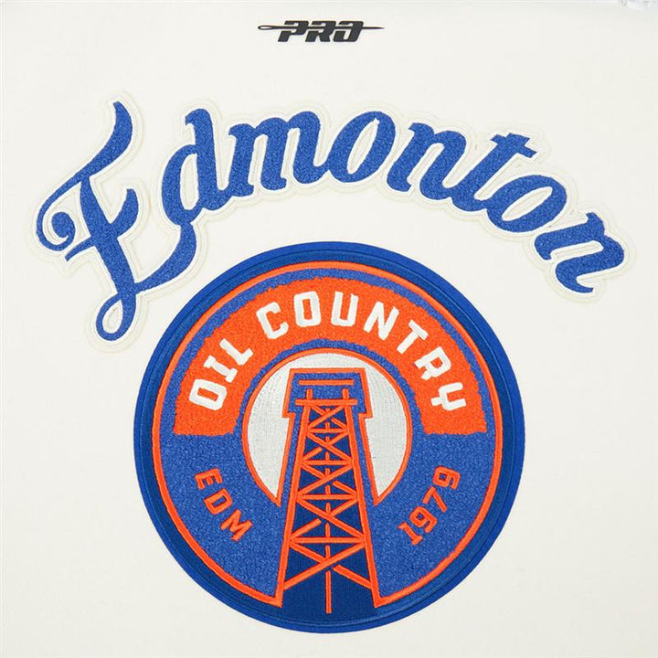 Edmonton Oilers Women's Pro Standard Alternate Logo Cream Wool Varsity Jacket