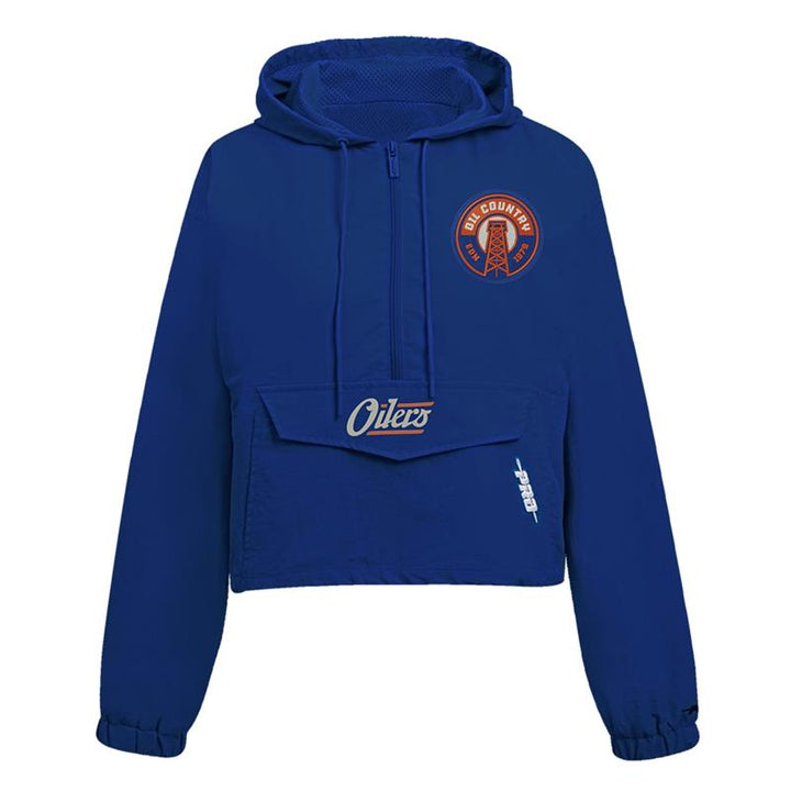 Edmonton Oilers Women's Pro Standard Alternate Logo Royal Boxy Cropped Half-Zip Jacket
