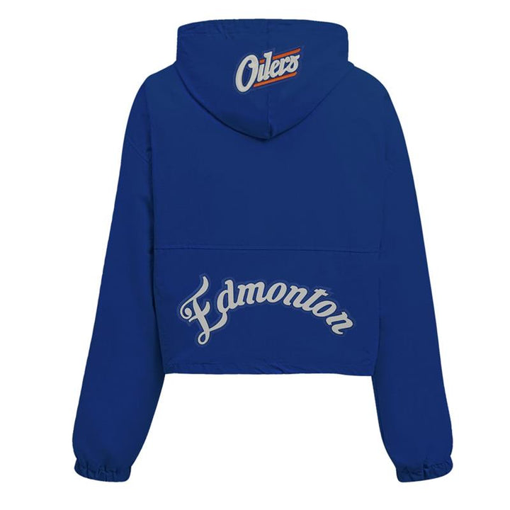Edmonton Oilers Women's Pro Standard Alternate Logo Royal Boxy Cropped Half-Zip Jacket