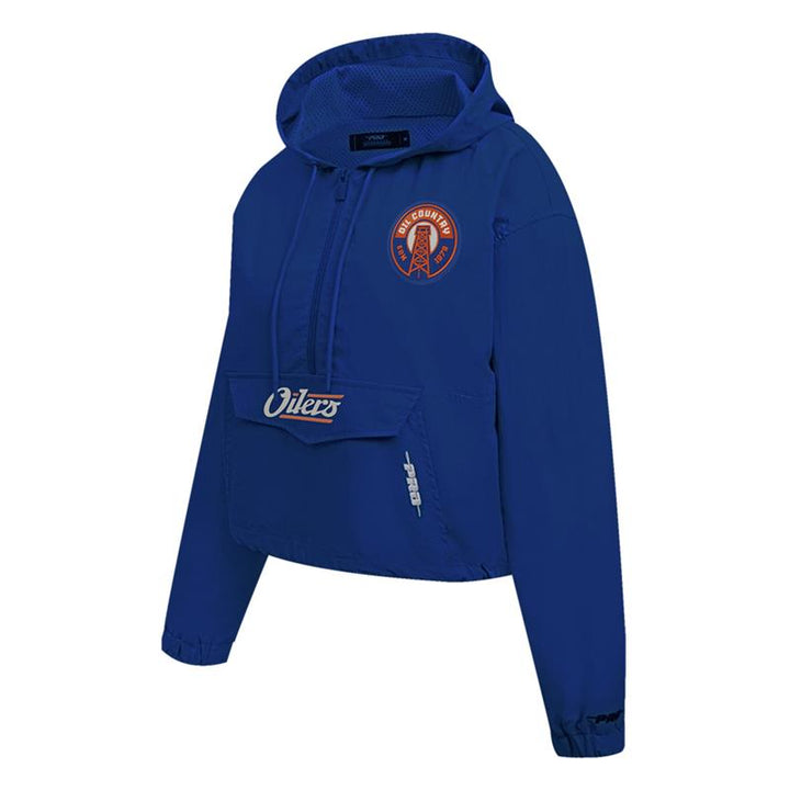 Edmonton Oilers Women's Pro Standard Alternate Logo Royal Boxy Cropped Half-Zip Jacket