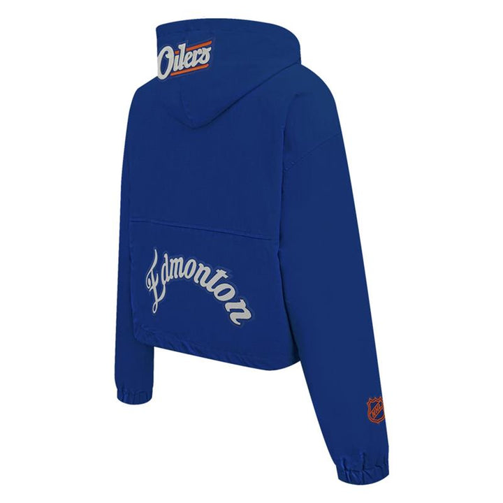 Edmonton Oilers Women's Pro Standard Alternate Logo Royal Boxy Cropped Half-Zip Jacket