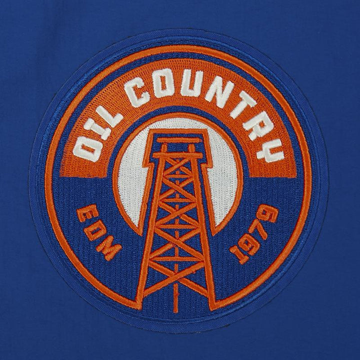 Edmonton Oilers Women's Pro Standard Alternate Logo Royal Boxy Cropped Half-Zip Jacket