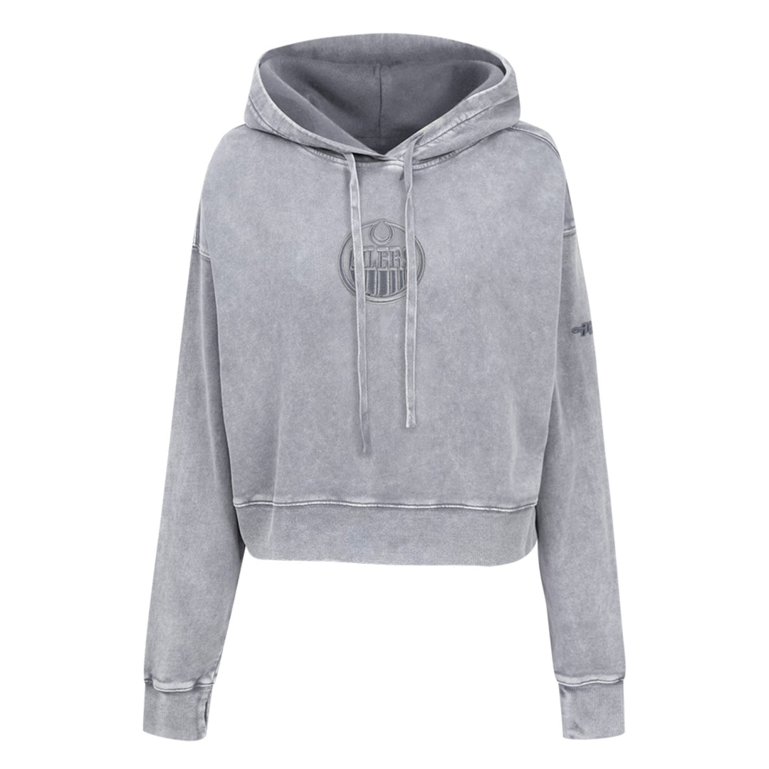 Edmonton Oilers Women's Pro Standard Enzyme Wash Grey Boxy Cropped Hoodie