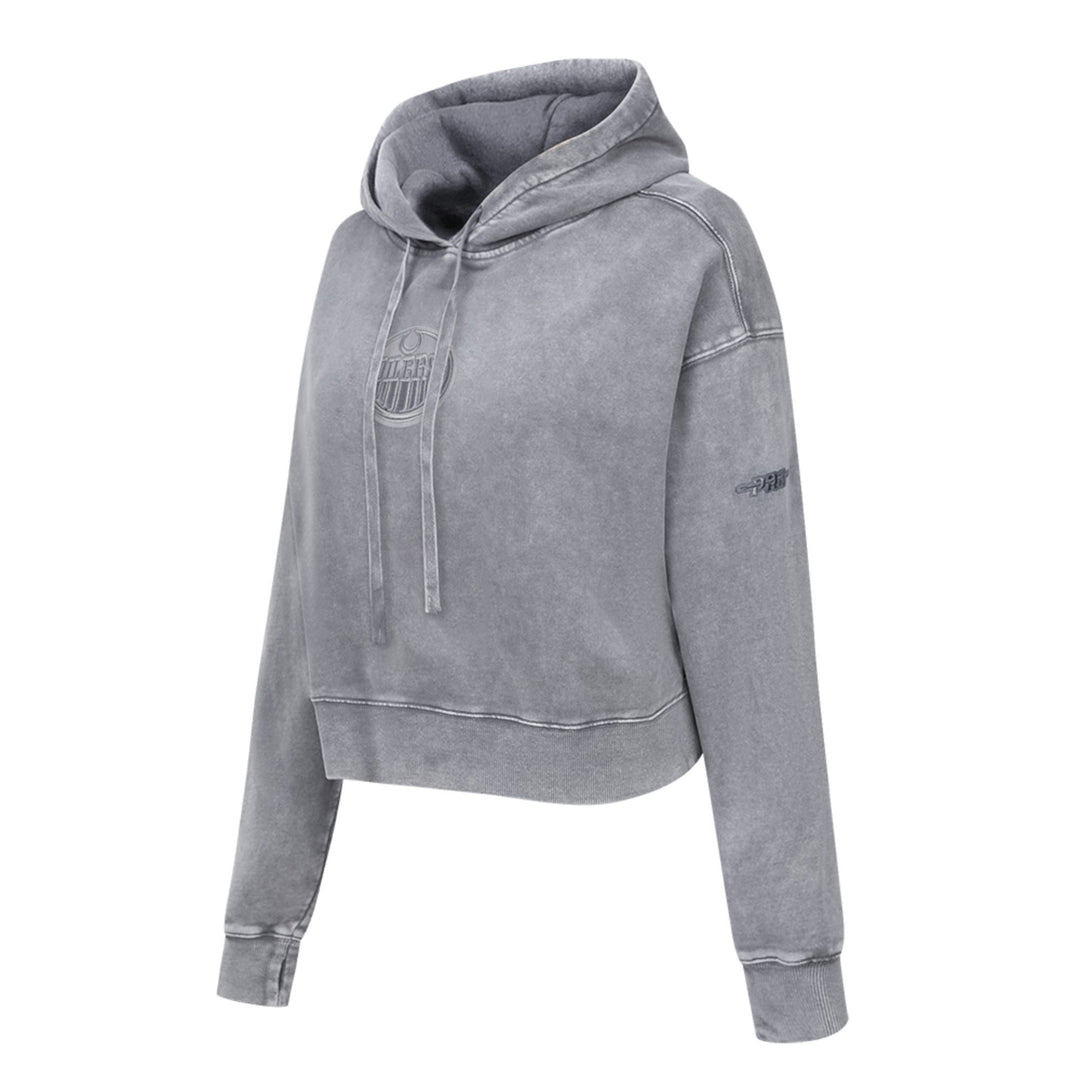 Edmonton Oilers Women's Pro Standard Enzyme Wash Grey Boxy Cropped Hoodie