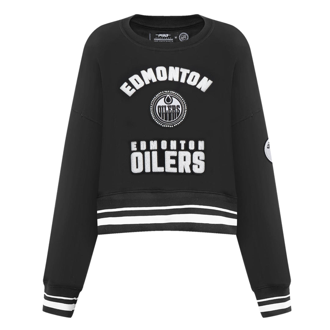 Edmonton Oilers Women's Pro Standard Pearls Black Boxy Cropped Crewneck Sweatshirt