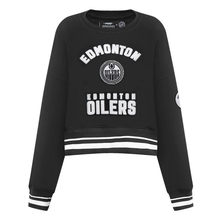 Edmonton Oilers Women's Pro Standard Pearls Black Boxy Cropped Crewneck Sweatshirt