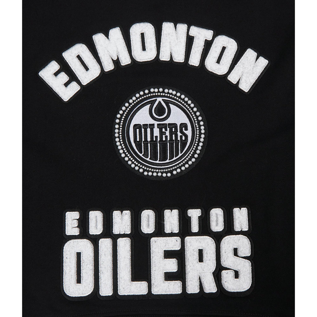 Edmonton Oilers Women's Pro Standard Pearls Black Boxy Cropped Crewneck Sweatshirt