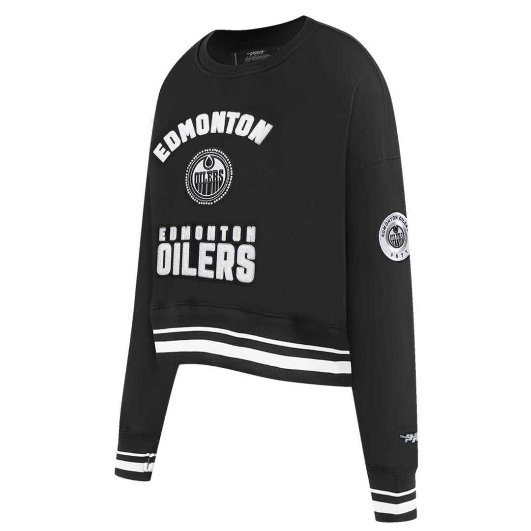 Edmonton Oilers Women's Pro Standard Pearls Black Boxy Cropped Crewneck Sweatshirt