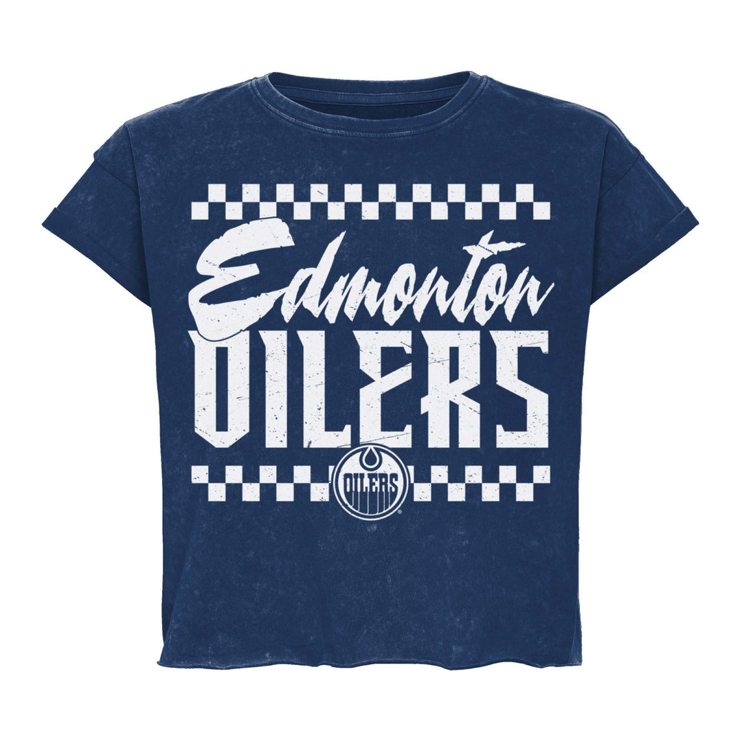 Edmonton Oilers Women's Sportiqe Gwen Extreme Washed Blue Cropped T-shirt