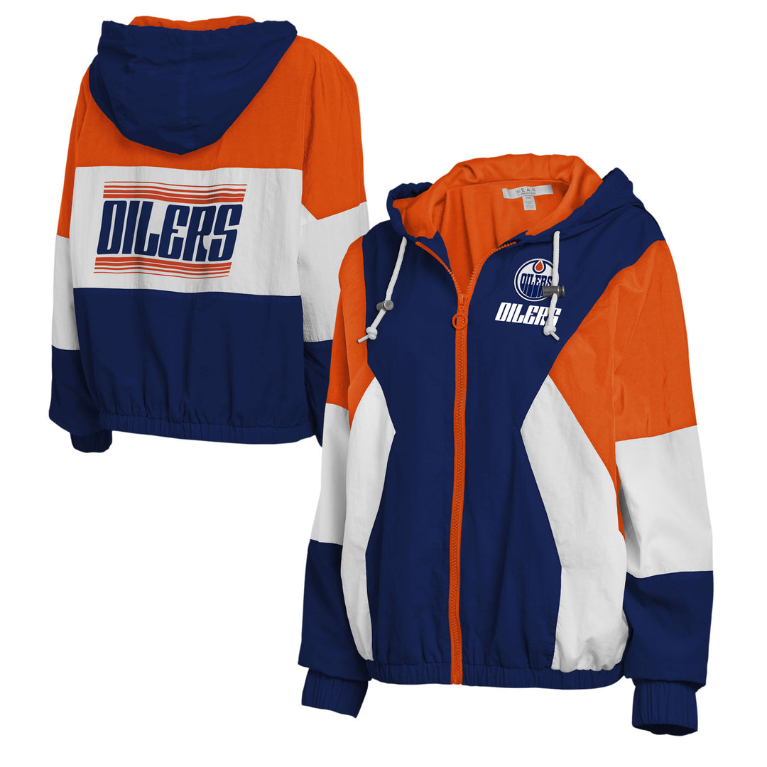 Edmonton Oilers Women's WEAR by Erin Andrews Color Block Windbreaker Jacket