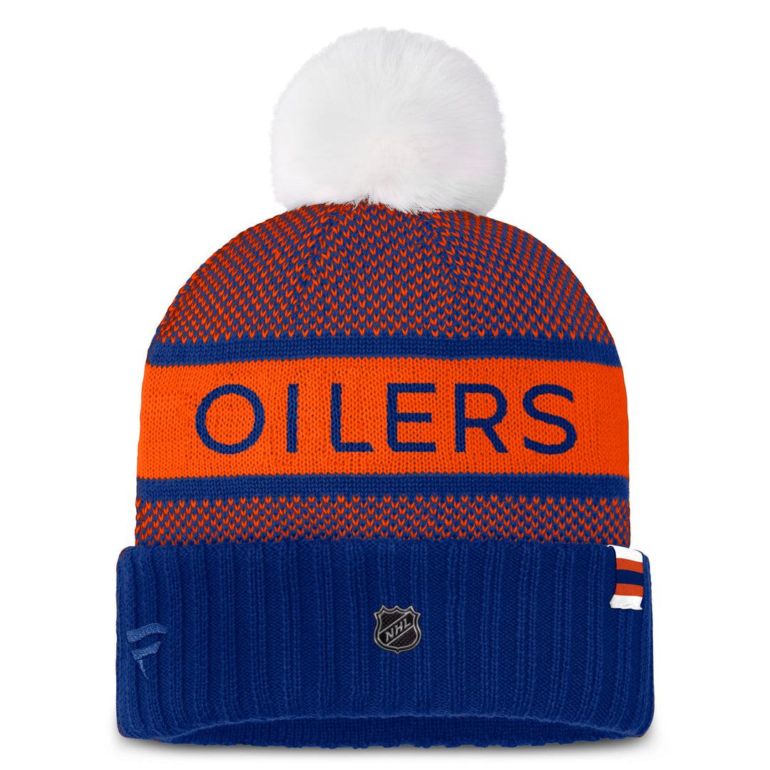 Edmonton Oilers Fanatics Authentic Pro Rink Blue & Orange Faux Fur Cuffed Toque W/ Pom