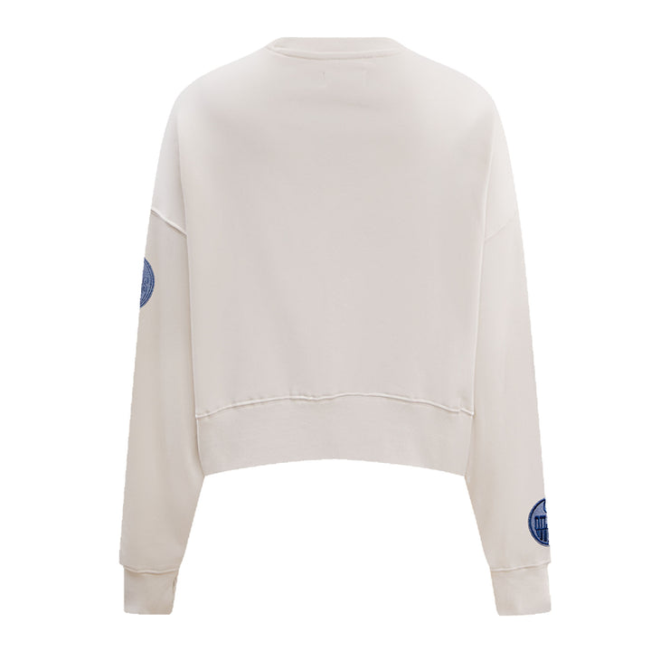 Edmonton Oilers Women's Pro Standard Varsity Blues Cream Boxy Cropped Crewneck Sweatshirt