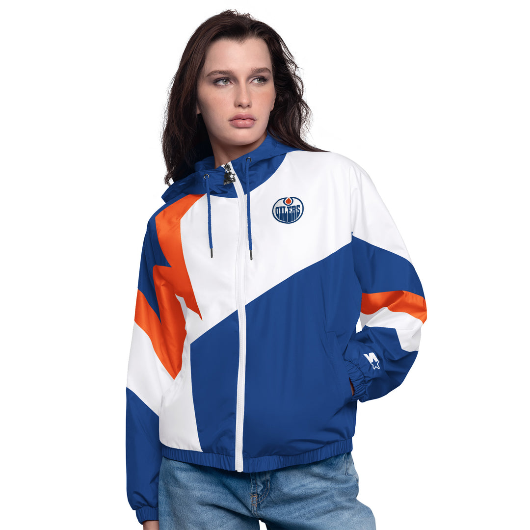 Edmonton Oilers Women's Starter Royal & White Lead Off Full-Zip Jacket