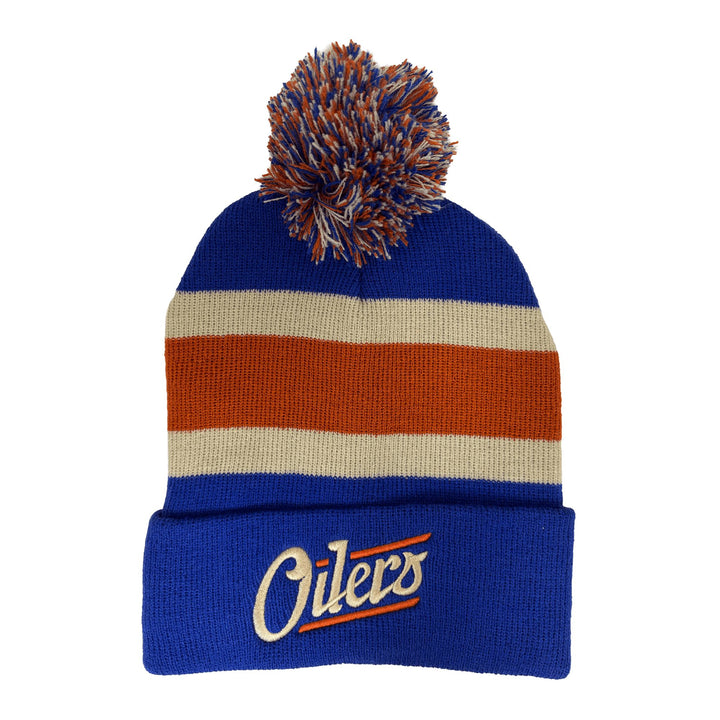 Edmonton Oilers Youth American Needle Blue Striped Alternate Toque w/ Pom