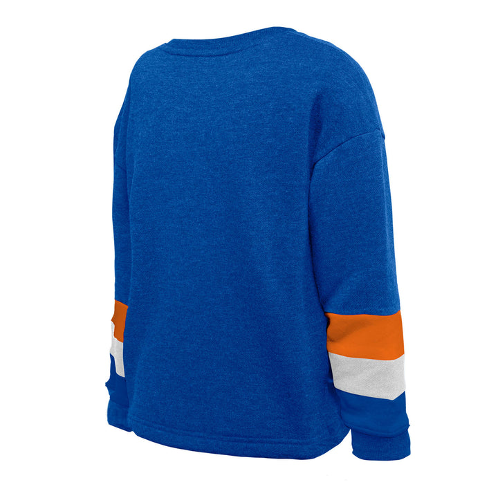 Edmonton Oilers Youth Girls New Era 1990 Blue Crewneck Sweatshirt