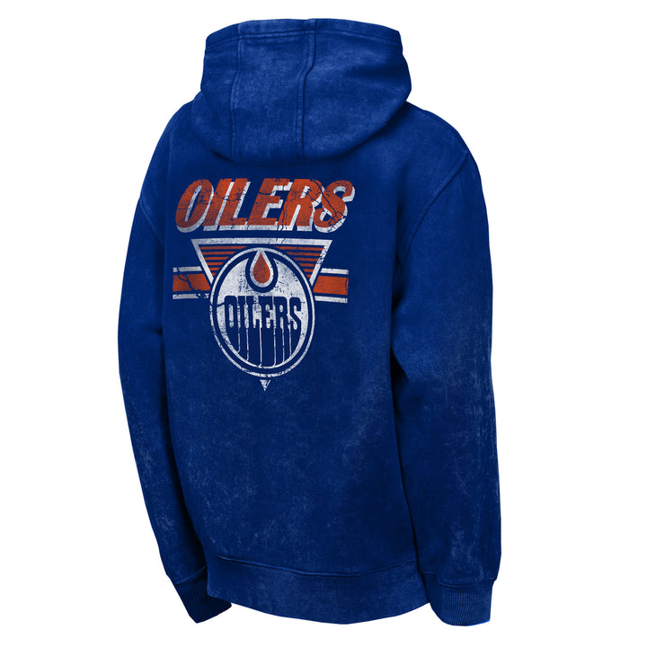 Edmonton Oilers Youth Mineral Wash Fleece Blue Hoodie