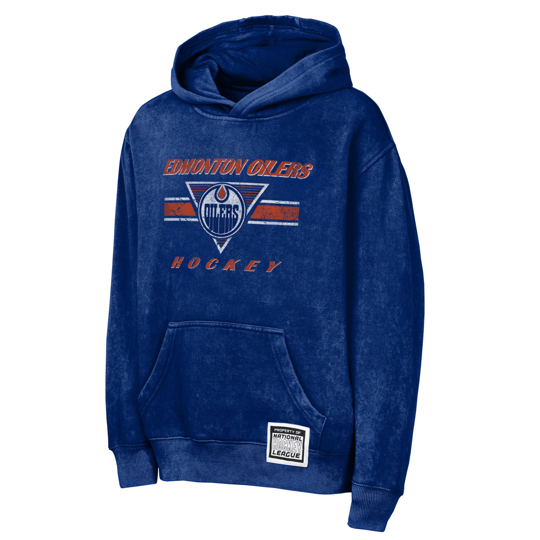 Edmonton Oilers Youth Mineral Wash Fleece Blue Hoodie
