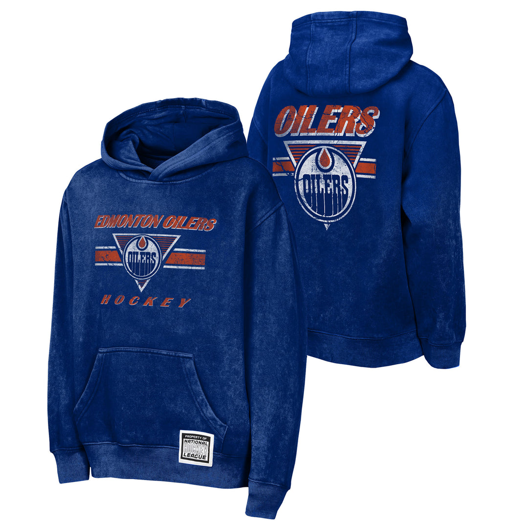 Edmonton Oilers Youth Mineral Wash Fleece Blue Hoodie