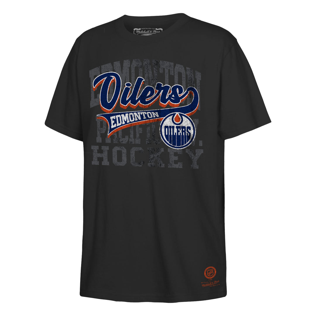 Edmonton Oilers Youth Mitchell & Ness Black Retro Sweep Graphic T-Shirt