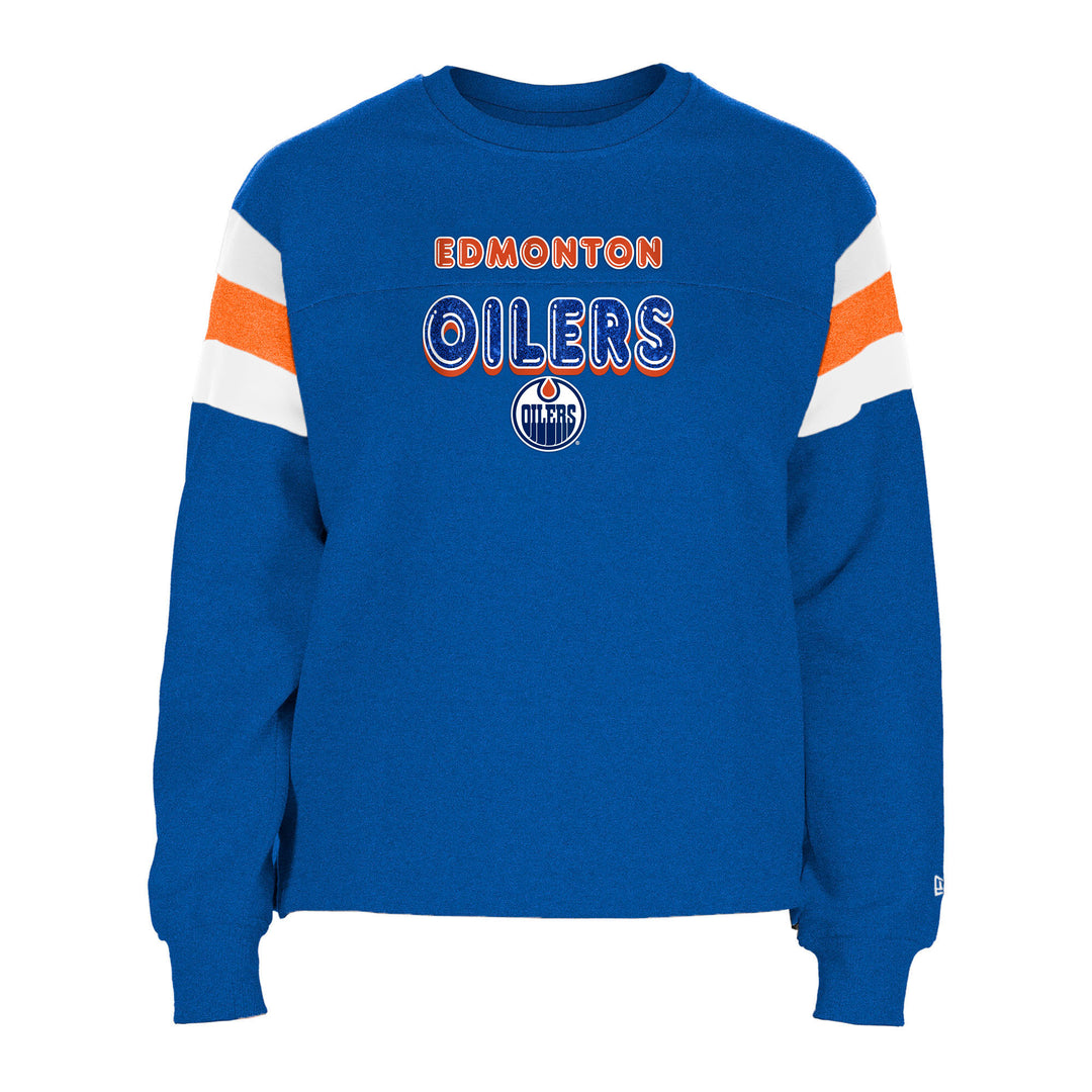 Edmonton Oilers Youth Girls New Era Throwback Blue Crewneck Sweatshirt