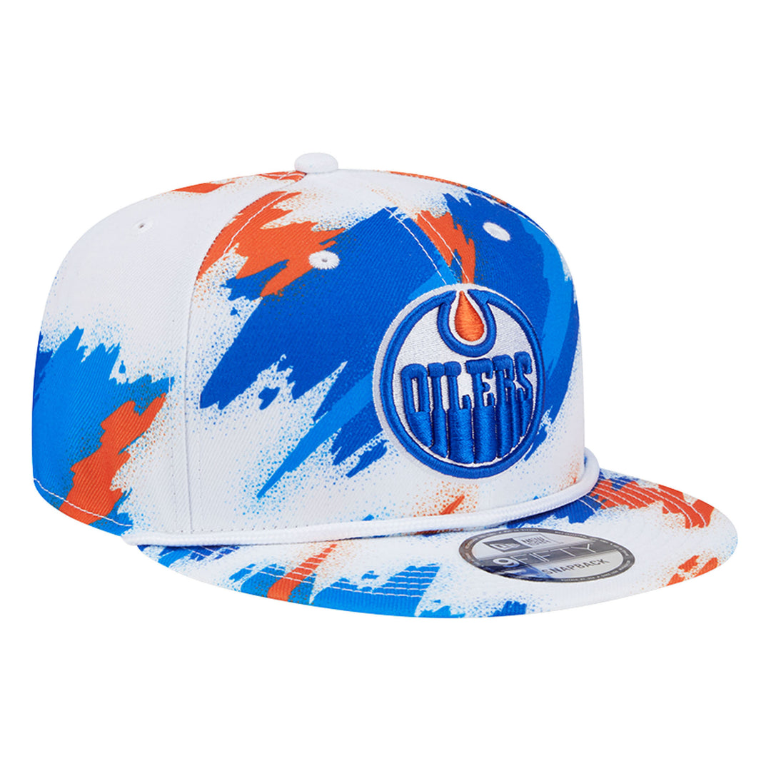 Edmonton Oilers Youth New Era White & Blue Paint 9FIFTY Snapback Hat